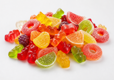 Colorful gummy and jelly candies