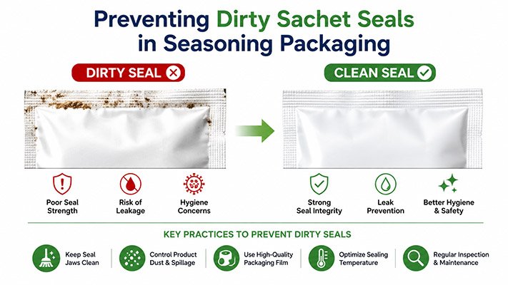 Comparison of a clean sachet seal versus a dirty seal with oil