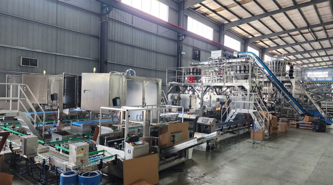 automatic frozen shrimp packaging line for premade flat pouches